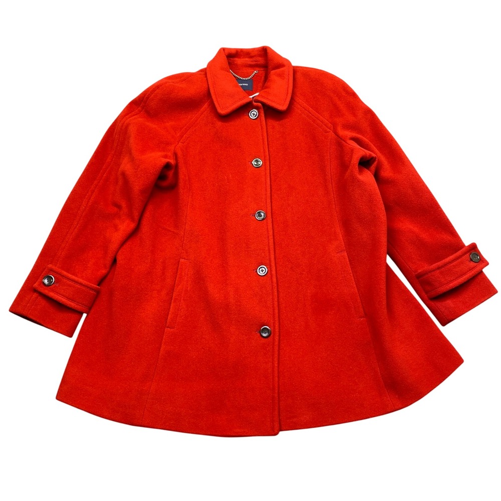 Lands End Red Wool Cashmere Blend Button Front Car Coat Plus 18W Grunge
